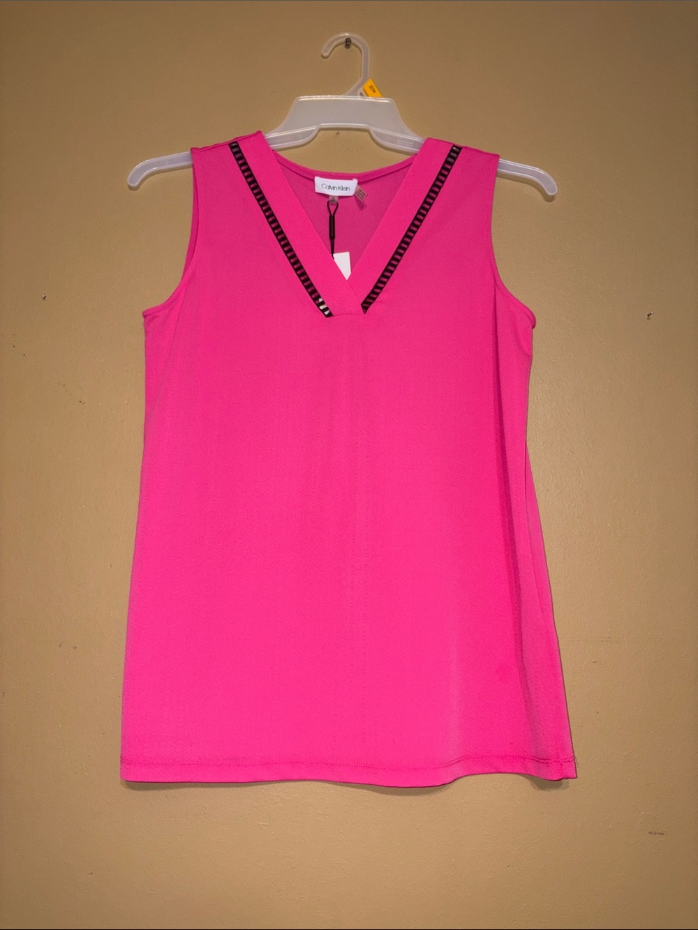 Calvin Klein Hot Pink V-Neck Sleeveless Tank with Trim